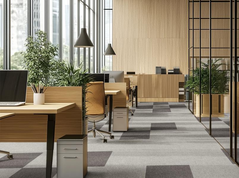 Biuro z podłogą z płytek dywanowych Armonia